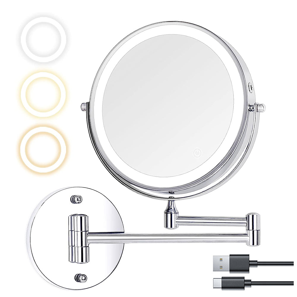 8-inch Wall Mounted 10X Magnifying Makeup Mirror with LED Light Dual Side