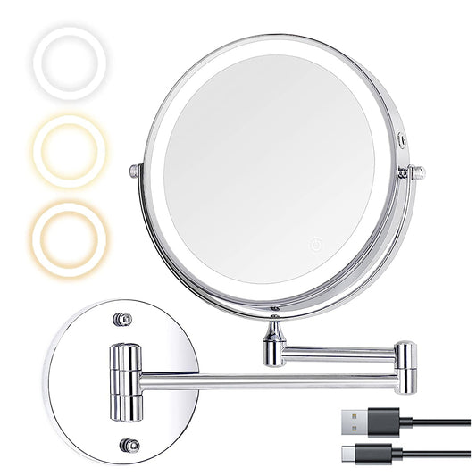 8-inch Wall Mounted 10X Magnifying Makeup Mirror with LED Light Dual Side