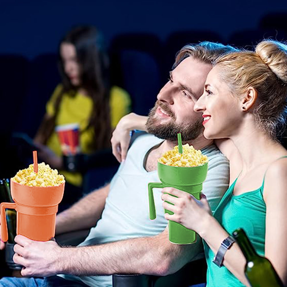 Reusable Stadium Tumbler Popcorn Cup Snack Bowl Multifunctional Cup with Straw