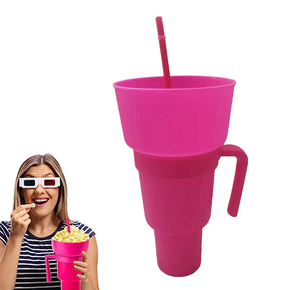 Reusable Stadium Tumbler Popcorn Cup Snack Bowl Multifunctional Cup with Straw