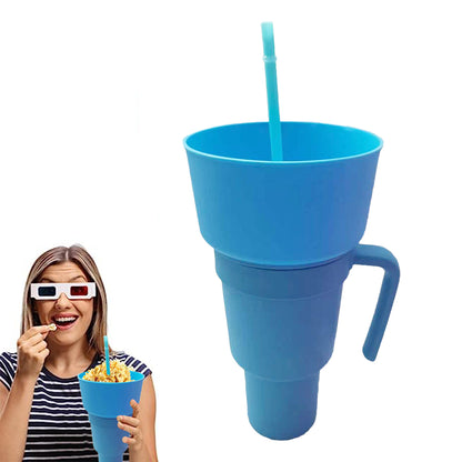 Reusable Stadium Tumbler Popcorn Cup Snack Bowl Multifunctional Cup with Straw