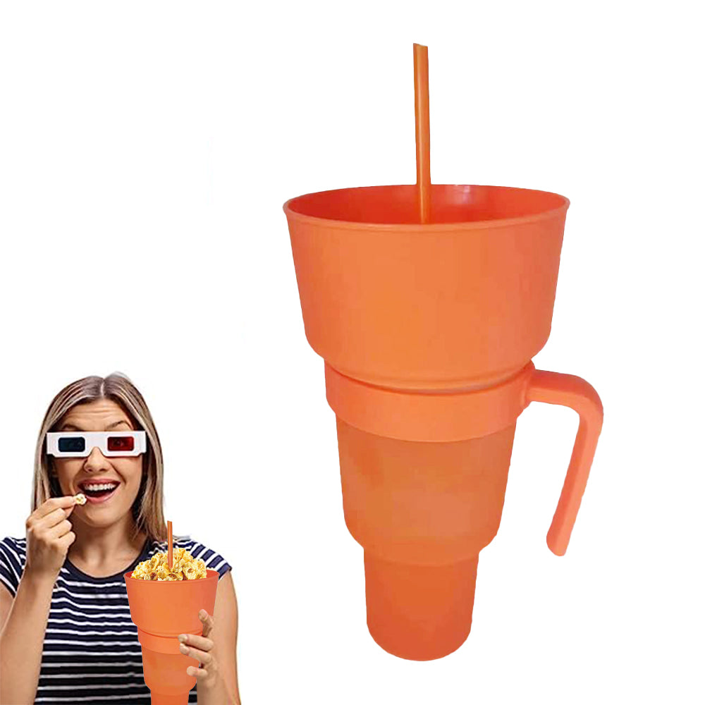Reusable Stadium Tumbler Popcorn Cup Snack Bowl Multifunctional Cup with Straw