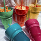 Reusable Stadium Tumbler Popcorn Cup Snack Bowl Multifunctional Cup with Straw