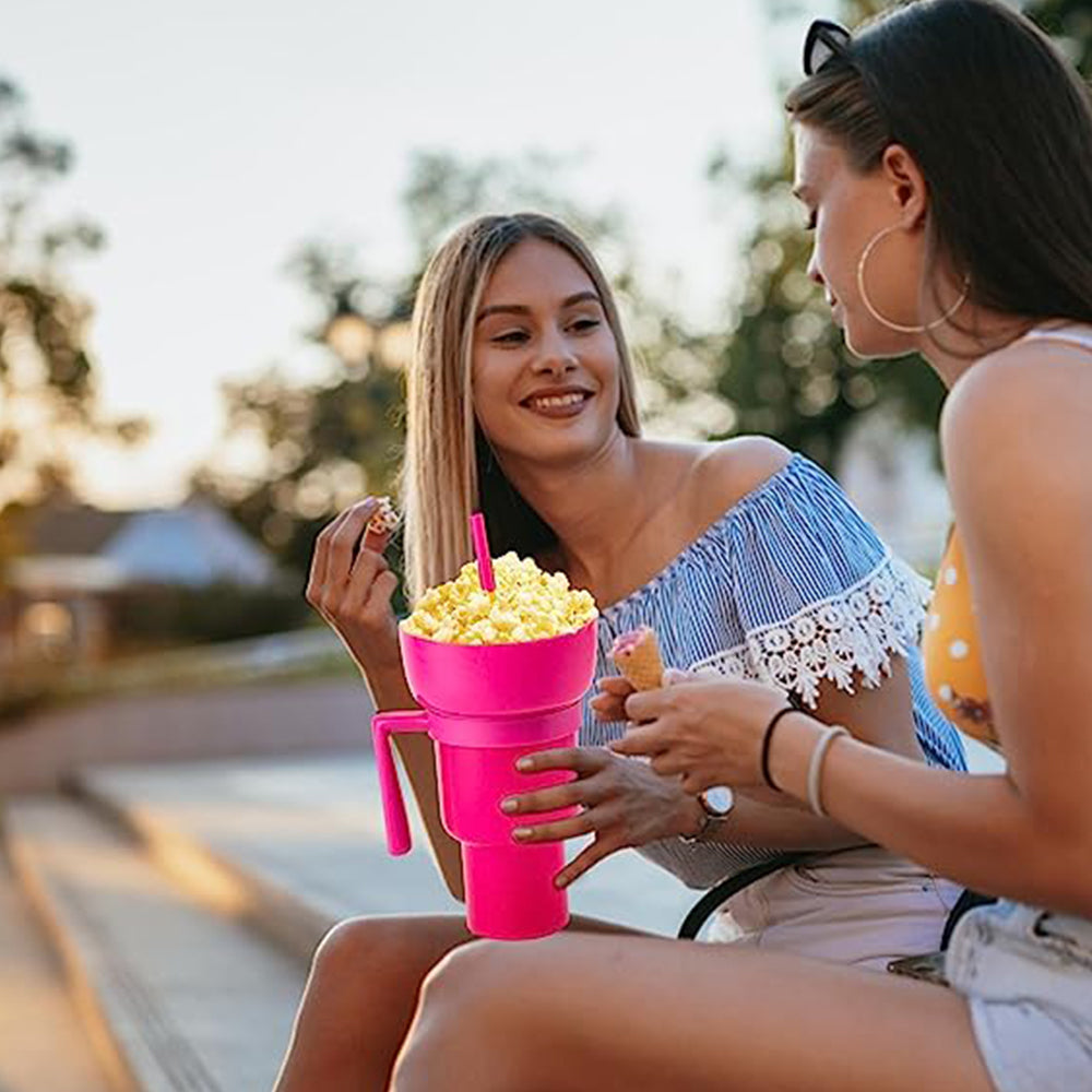 Reusable Stadium Tumbler Popcorn Cup Snack Bowl Multifunctional Cup with Straw