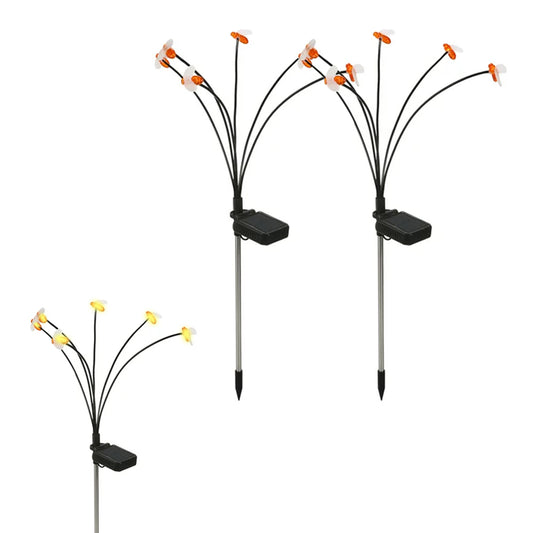 2-Pack 6 LEDs Solar Bee Swaying Firefly Garden Light