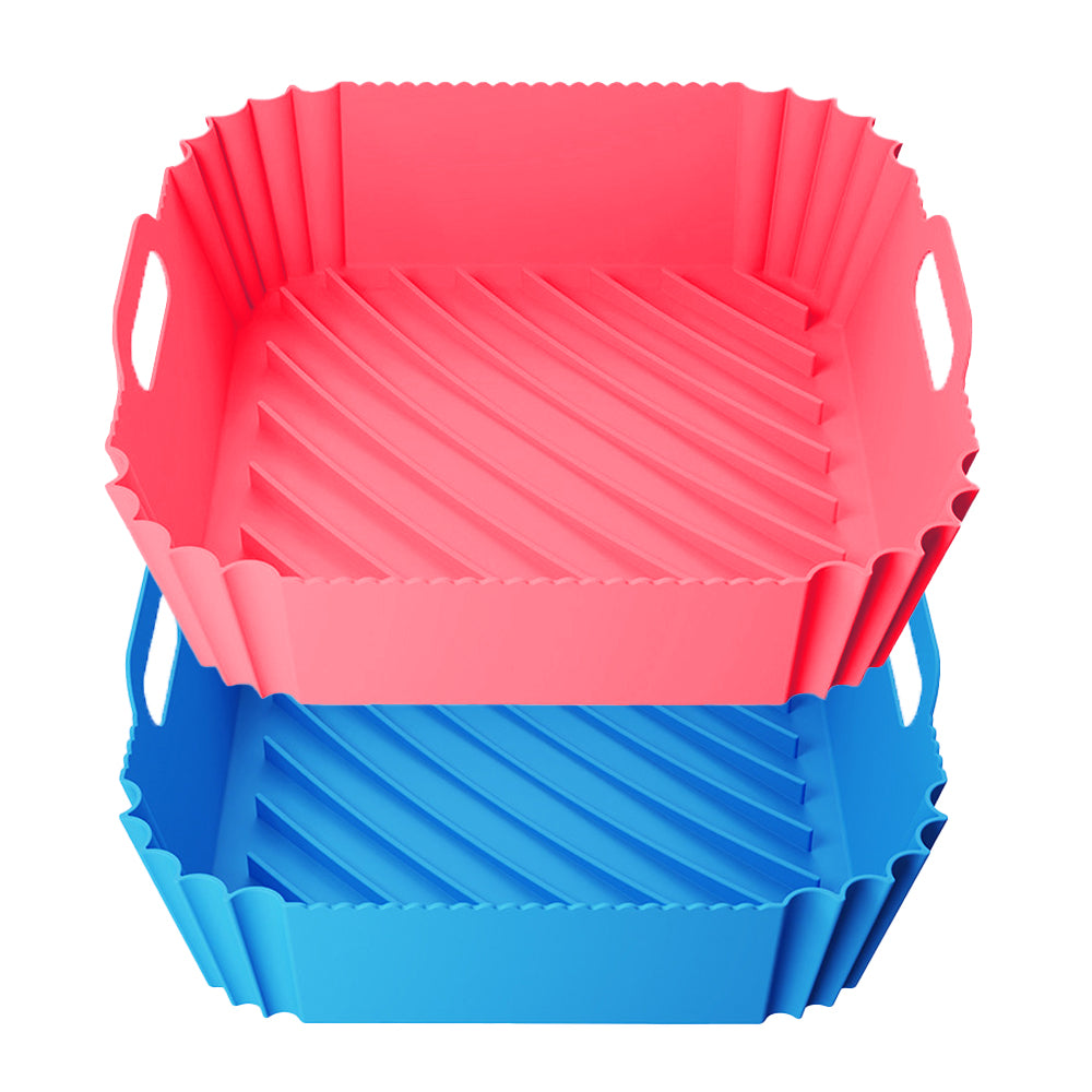 2Pcs Reusable Square Durable Air Fryer Silicone Liners-Blue and Pink
