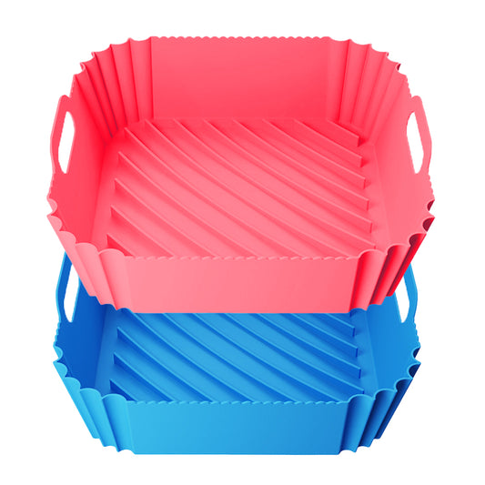 2Pcs Reusable Square Durable Air Fryer Silicone Liners-Blue and Pink