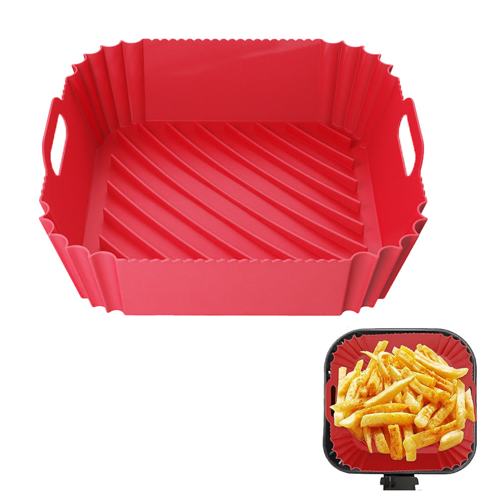 2Pcs Reusable Square Durable Air Fryer Silicone Liners-Black and Red