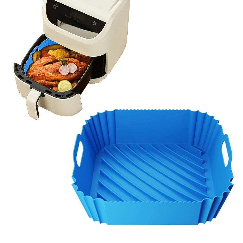 2Pcs Reusable Square Durable Air Fryer Silicone Liners-Blue and Pink