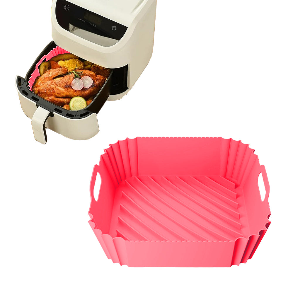 2Pcs Reusable Square Durable Air Fryer Silicone Liners-Blue and Pink