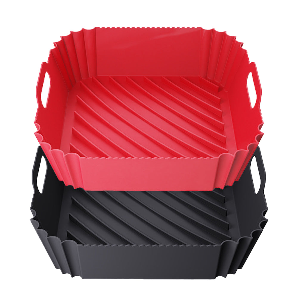 2Pcs Reusable Square Durable Air Fryer Silicone Liners-Black and Red