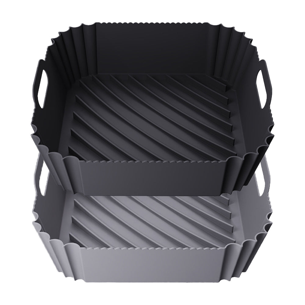 2Pcs Reusable Square Durable Air Fryer Silicone Liners-Black and Grey