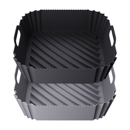 2Pcs Reusable Square Durable Air Fryer Silicone Liners-Black and Grey