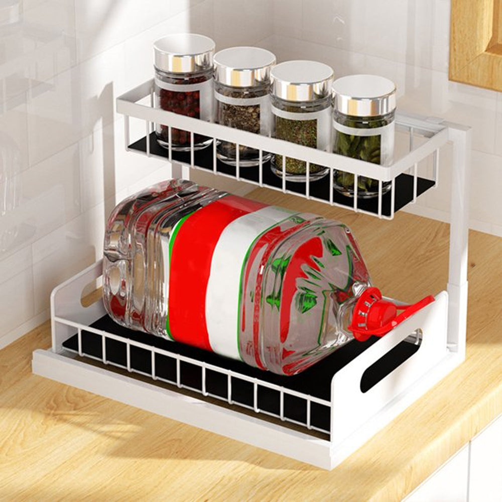 Under Sink Organizers 2-Layer Slide Cabinet Basket Storage Rack for Kitchen Bathroom