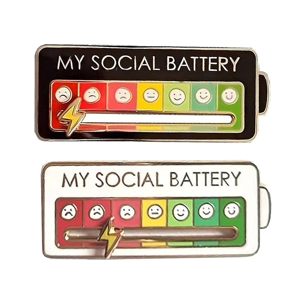 Funny Interactive My Social Battery Mood Brooch Pin-Rectangle Shape