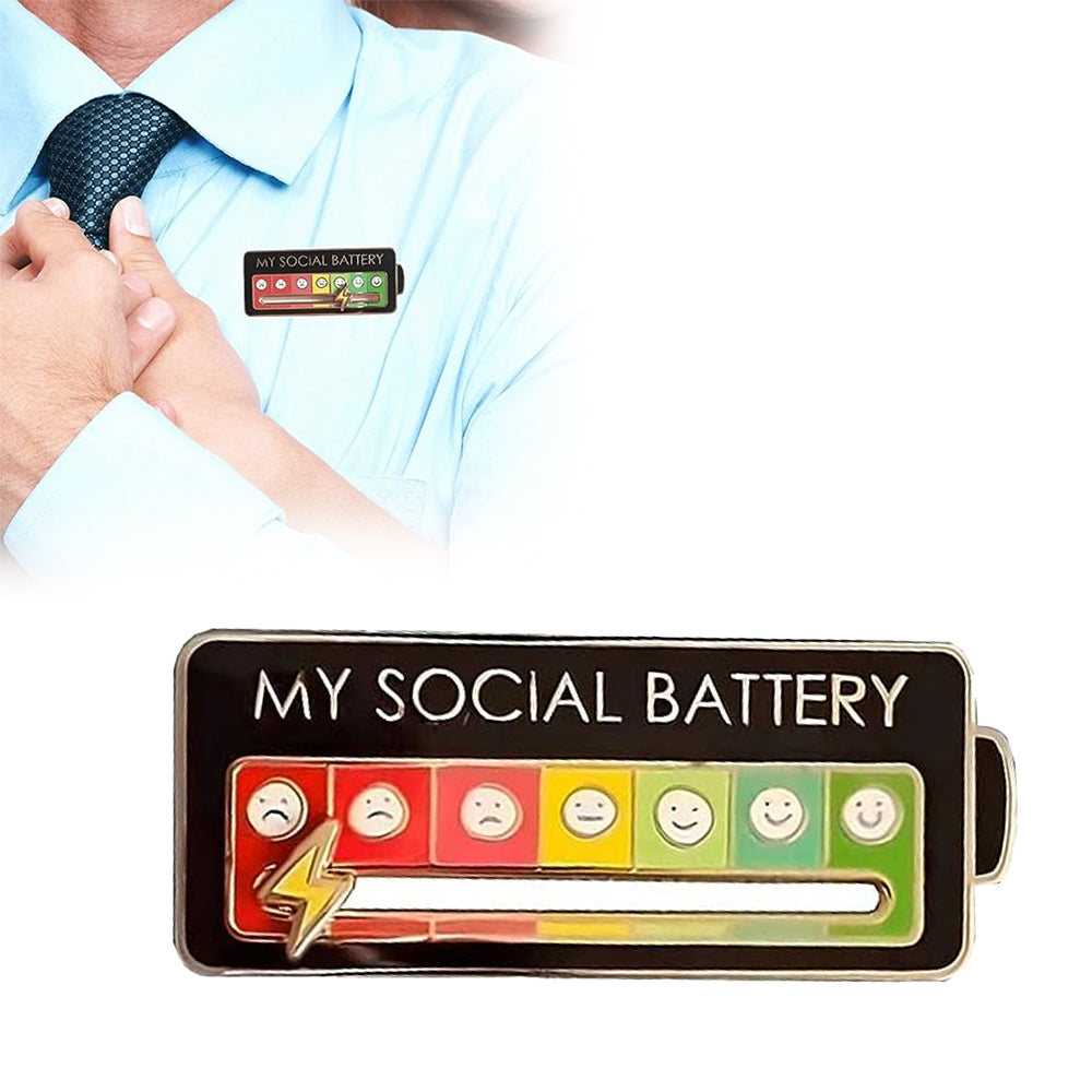 Funny Interactive My Social Battery Mood Brooch Pin-Rectangle Shape