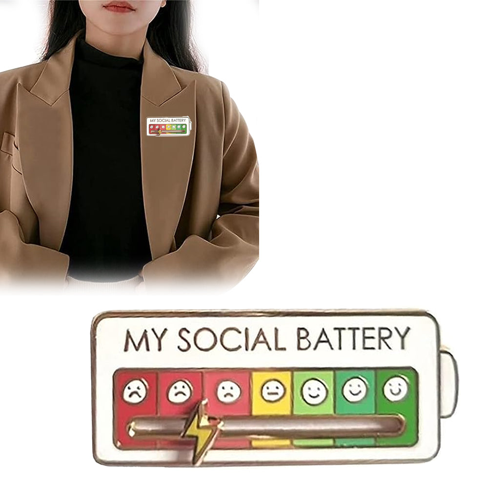 Funny Interactive My Social Battery Mood Brooch Pin-Rectangle Shape