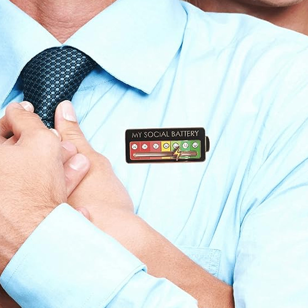 Funny Interactive My Social Battery Mood Brooch Pin-Rectangle Shape