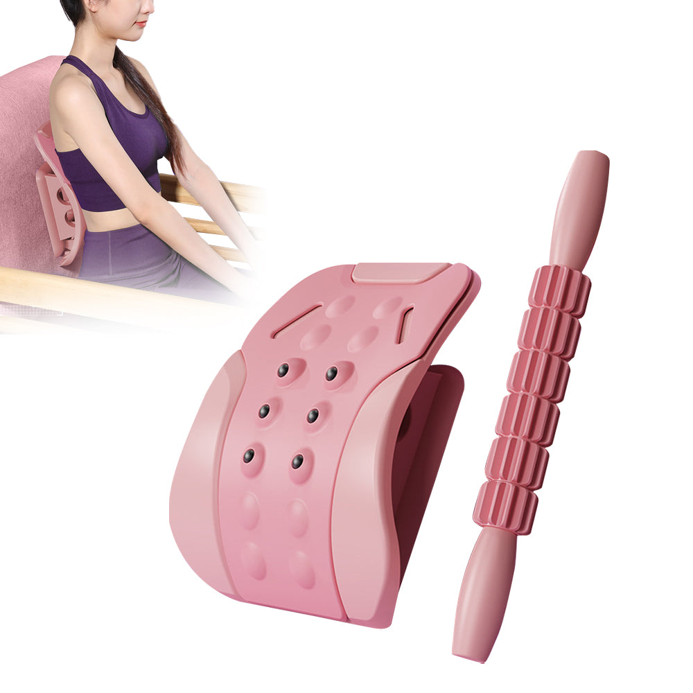 2 in 1 Back Lumbar Support Stretcher Kit with Adsorbable Iron Back Massager for Lower Back Pain Relief