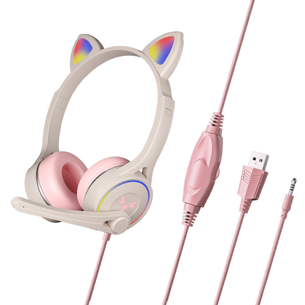 Gaming Cat Ear Adjustable Headphones LED Lights Wired Headset