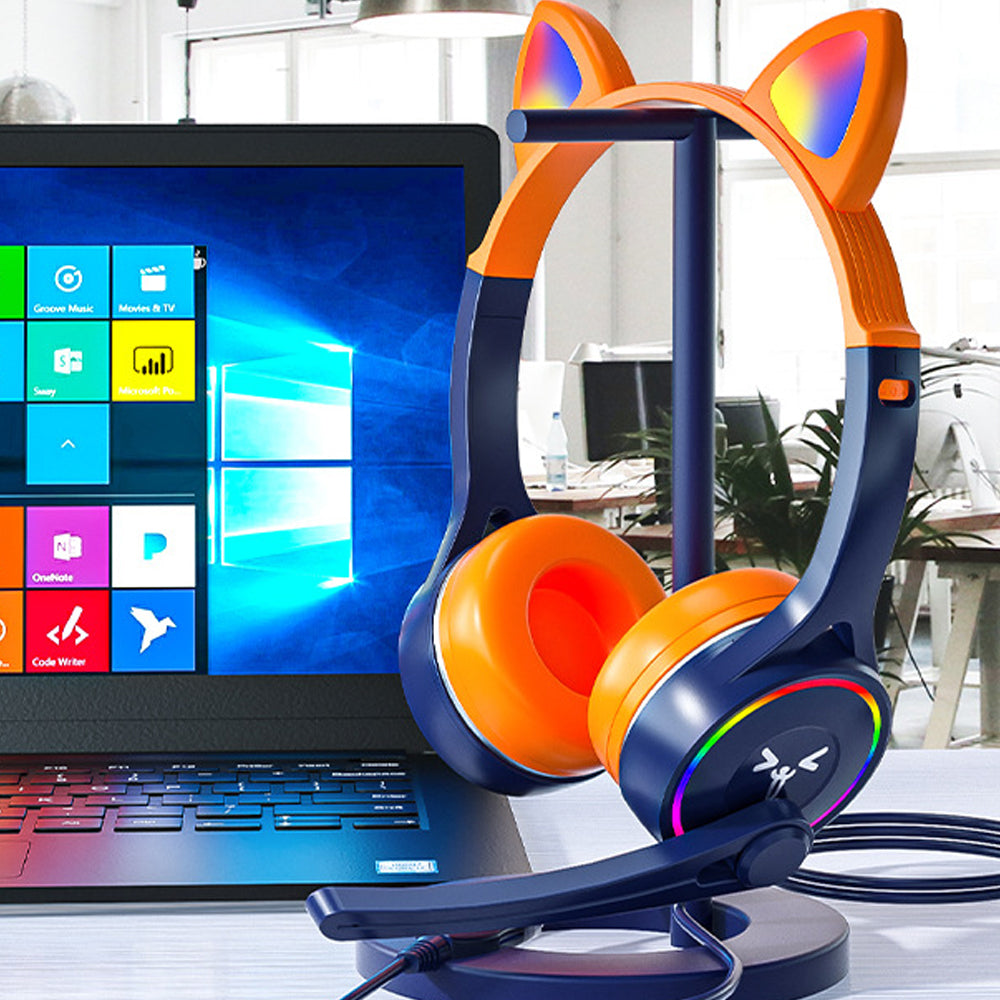 Gaming Cat Ear Adjustable Headphones LED Lights Wired Headset