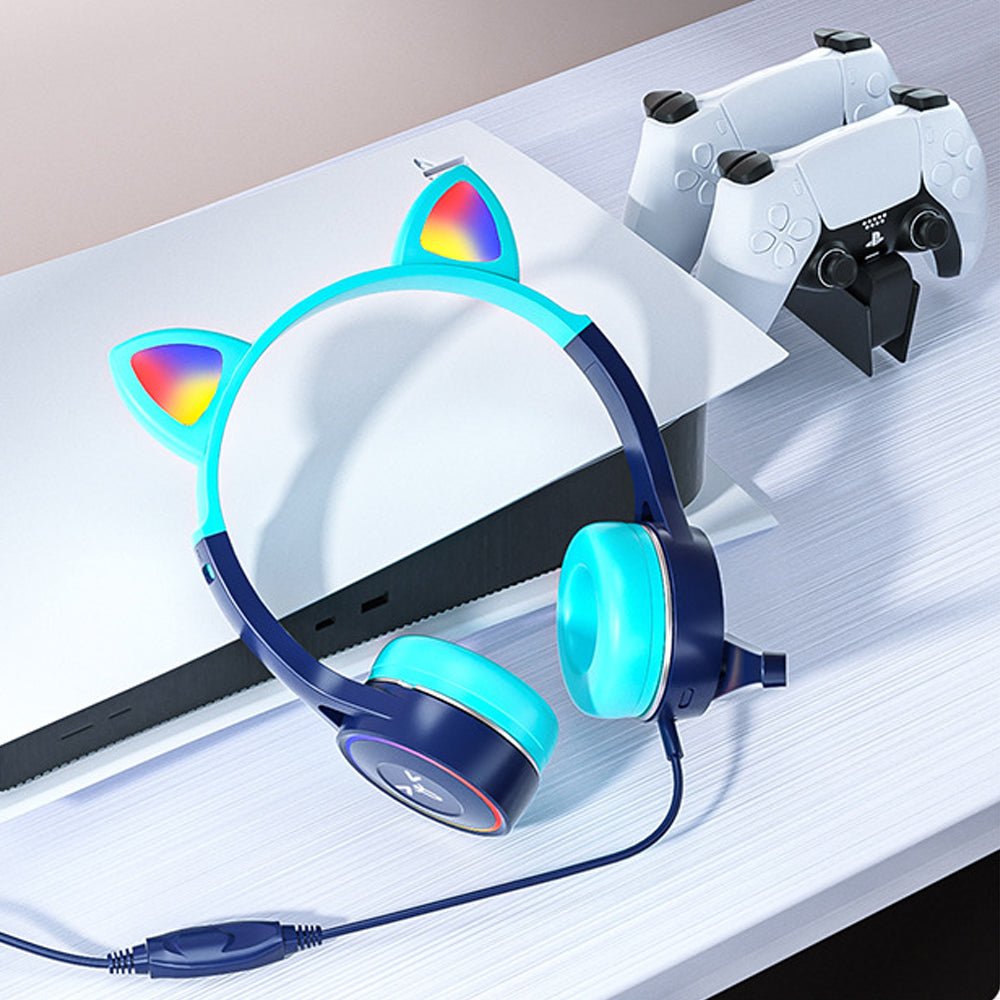 Gaming Cat Ear Adjustable Headphones LED Lights Wired Headset