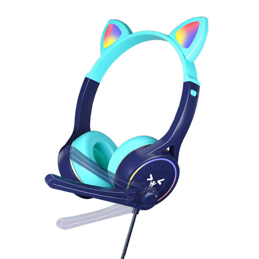 Gaming Cat Ear Adjustable Headphones LED Lights Wired Headset