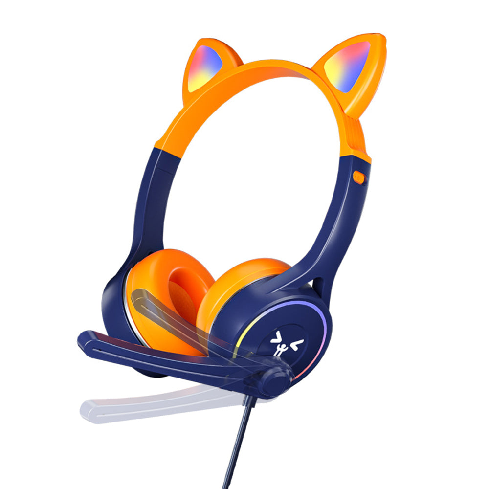 Gaming Cat Ear Adjustable Headphones LED Lights Wired Headset
