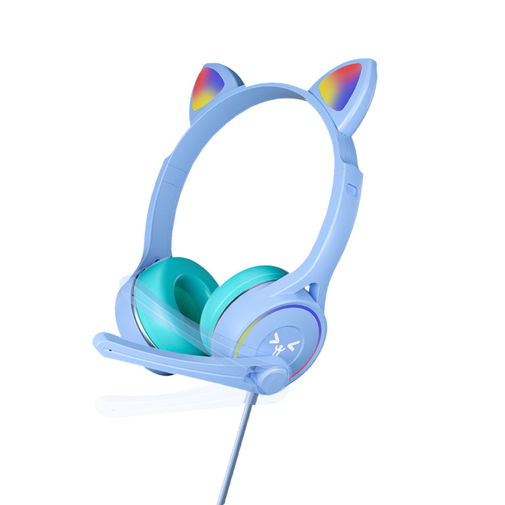 Gaming Cat Ear Adjustable Headphones LED Lights Wired Headset