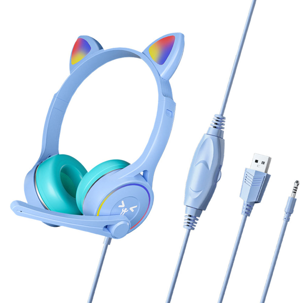 Gaming Cat Ear Adjustable Headphones LED Lights Wired Headset