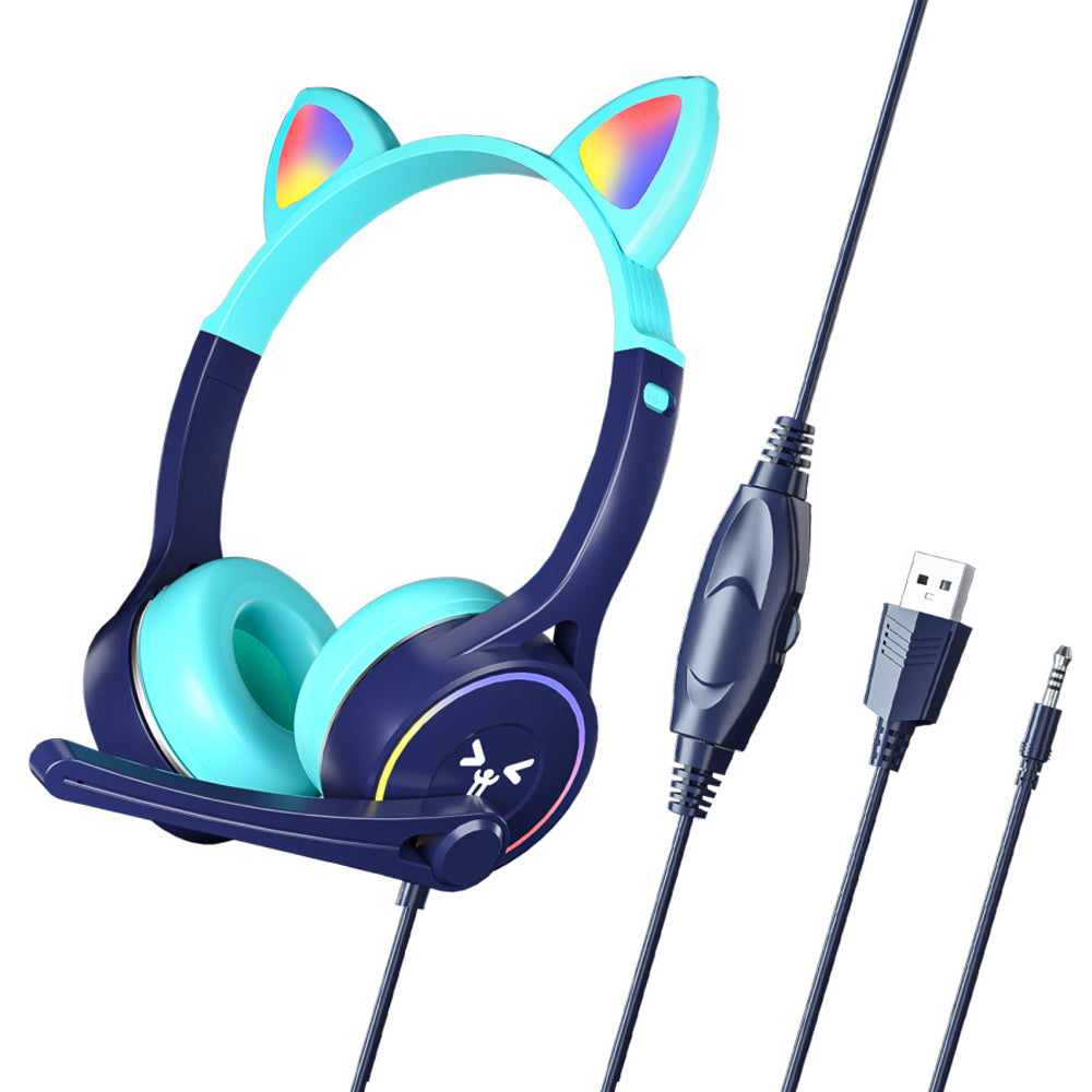 Gaming Cat Ear Adjustable Headphones LED Lights Wired Headset