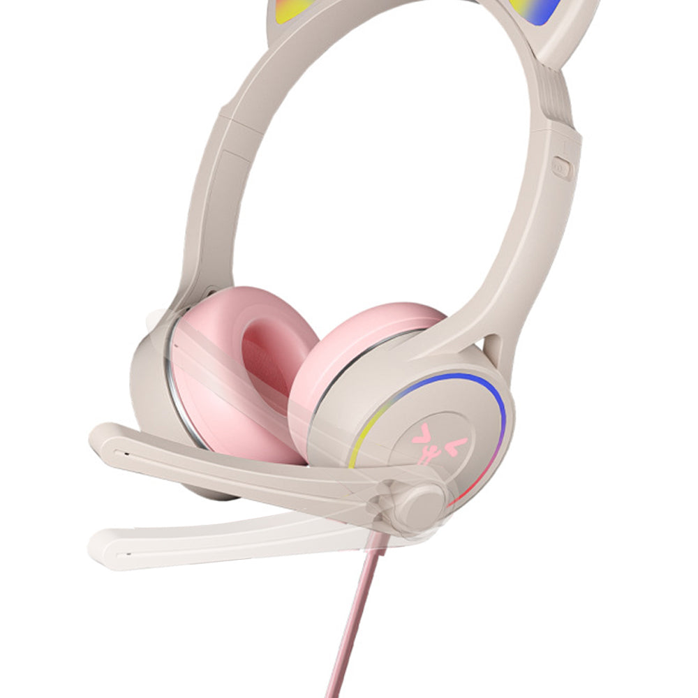 Gaming Cat Ear Adjustable Headphones LED Lights Wired Headset