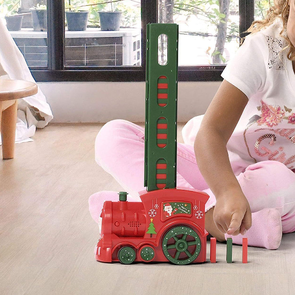 Kids Christmas Domino Electric Train Toy Set with Sound Kids Construction Stacking Toys