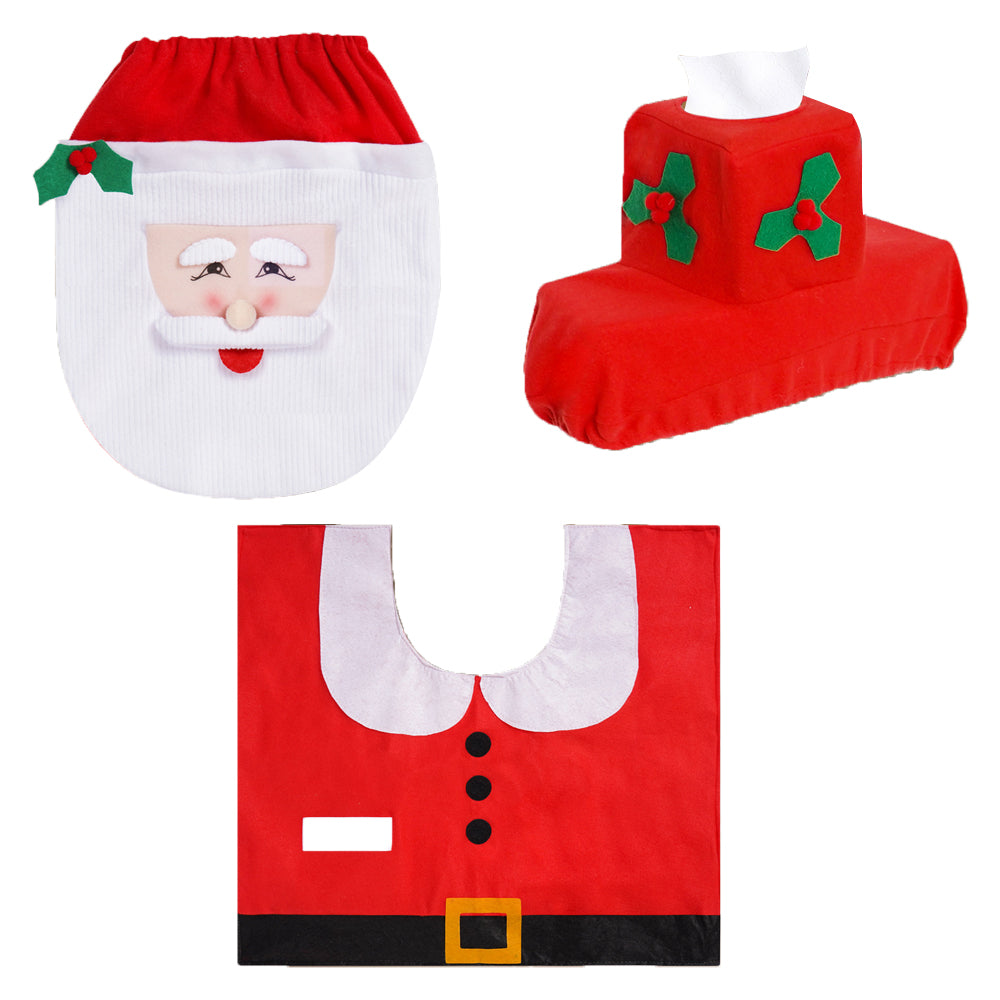 Christmas Toilet Seat Cover Set Decorations Xmas Bathroom Decor Home Indoor Decor