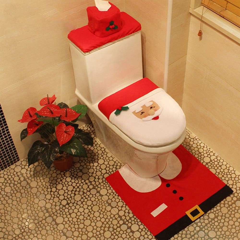 Christmas Toilet Seat Cover Set Decorations Xmas Bathroom Decor Home Indoor Decor