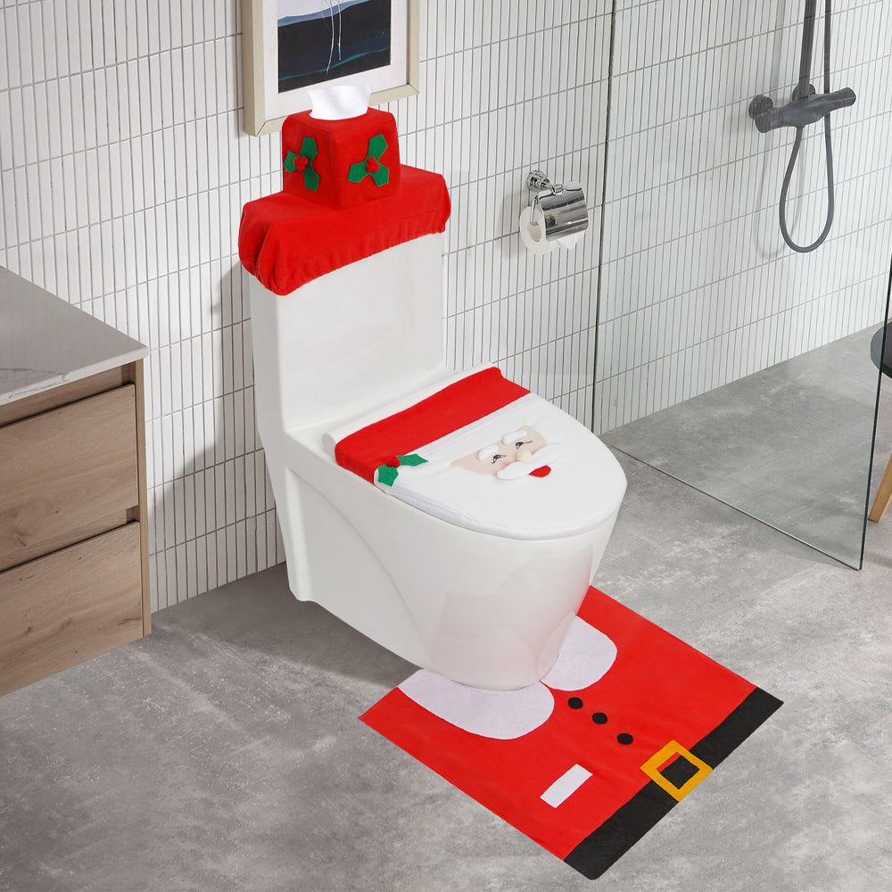 Christmas Toilet Seat Cover Set Decorations Xmas Bathroom Decor Home Indoor Decor