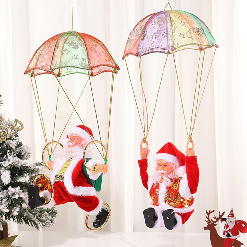Electric Santa Claus with Parachute Christmas Tree Hanging Ornaments-Somersault Santa Claus