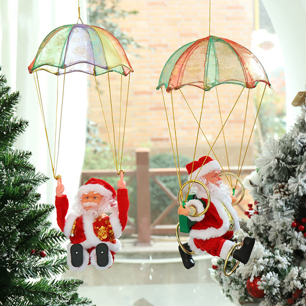 Electric Santa Claus with Parachute Christmas Tree Hanging Ornaments-Four-circle Santa Claus