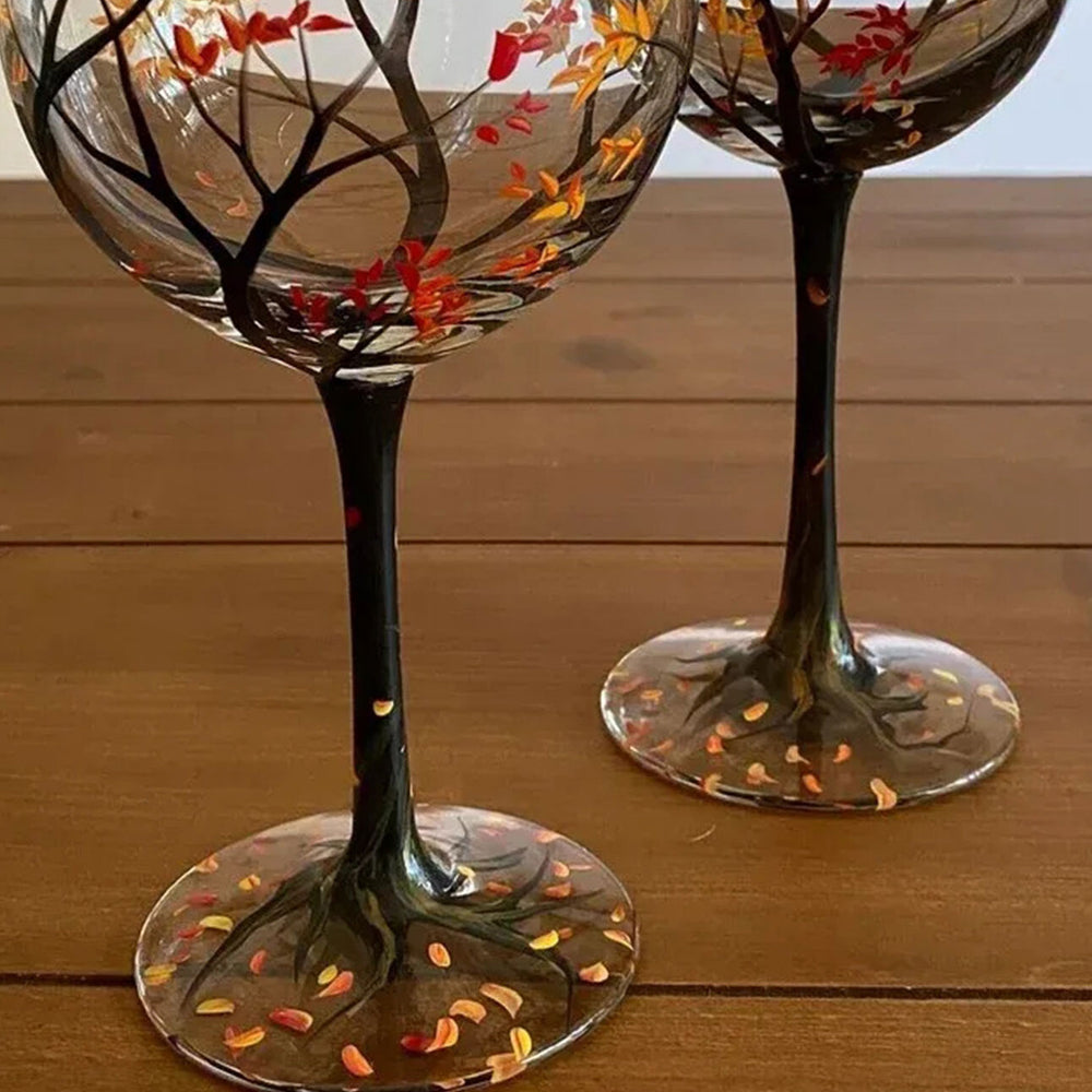 4Pcs Set Four Seasons Tree Hand-painting Wine Glasses Goblet Champagne Cup