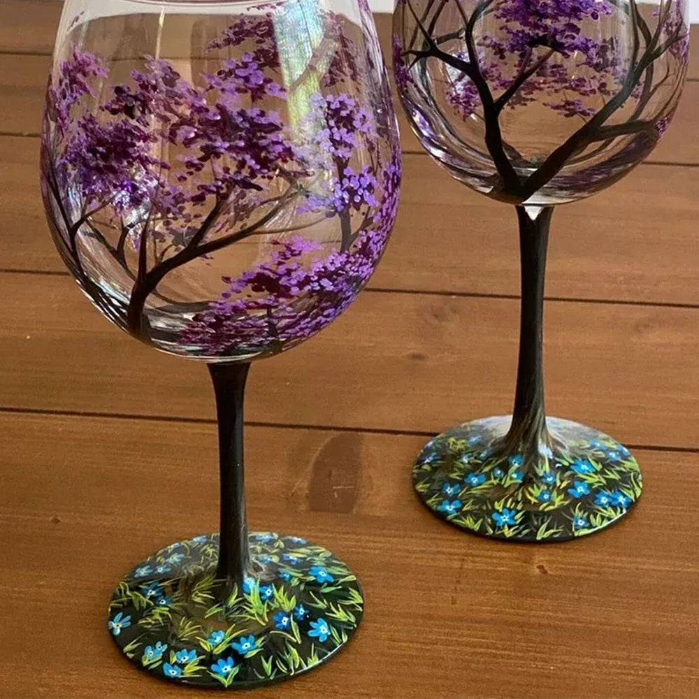 4Pcs Set Four Seasons Tree Hand-painting Wine Glasses Goblet Champagne Cup