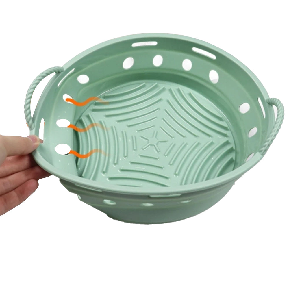 2Pcs Round Foldable Air Fryer Silicone Pot Reusable Air Fryer Basket Oven Baking Tray Pan Air Fryer Liner