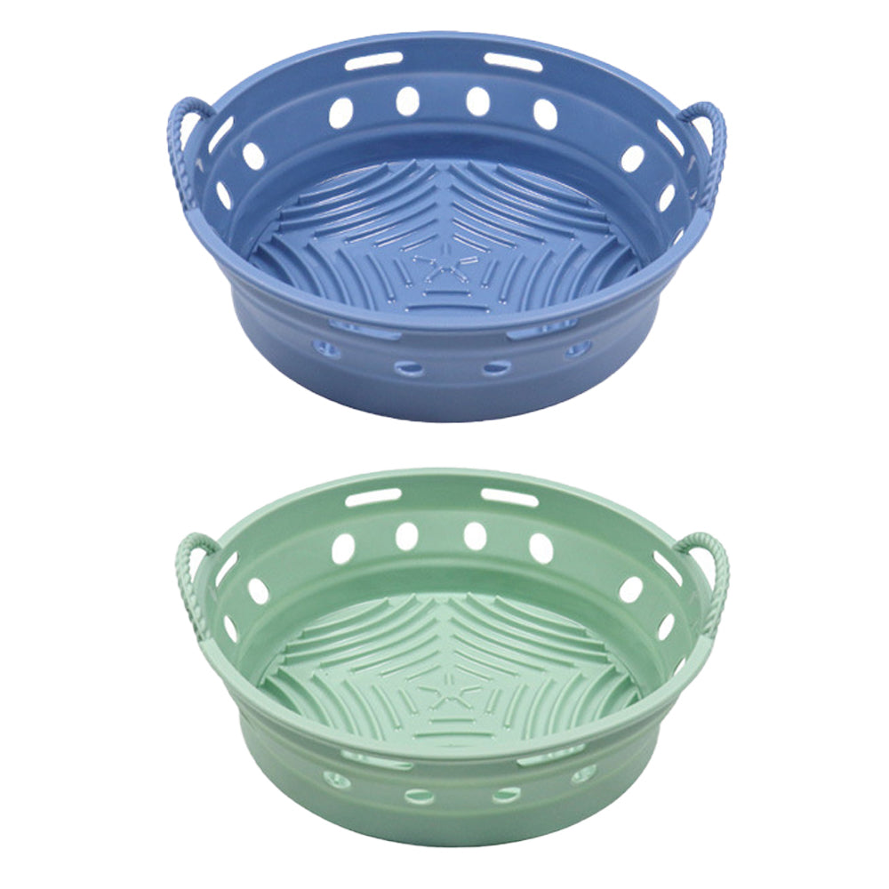 2Pcs Round Foldable Air Fryer Silicone Pot Reusable Air Fryer Basket Oven Baking Tray Pan Air Fryer Liner