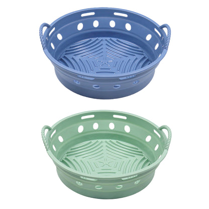 2Pcs Round Foldable Air Fryer Silicone Pot Reusable Air Fryer Basket Oven Baking Tray Pan Air Fryer Liner