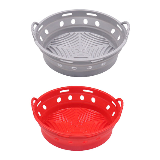 2Pcs Round Foldable Air Fryer Silicone Pot Reusable Air Fryer Basket Oven Baking Tray Pan Air Fryer Liner