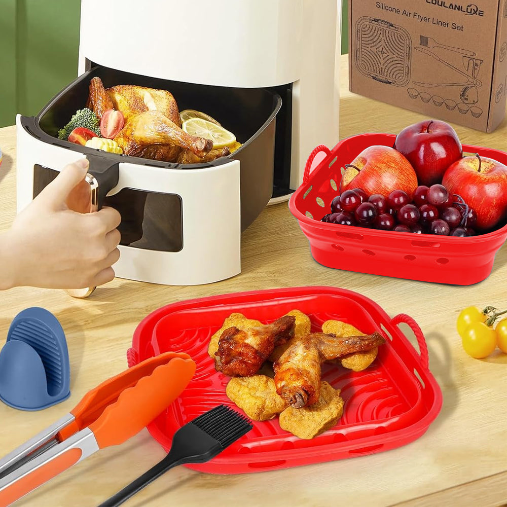 2Pcs Square Foldable Air Fryer Silicone Liner