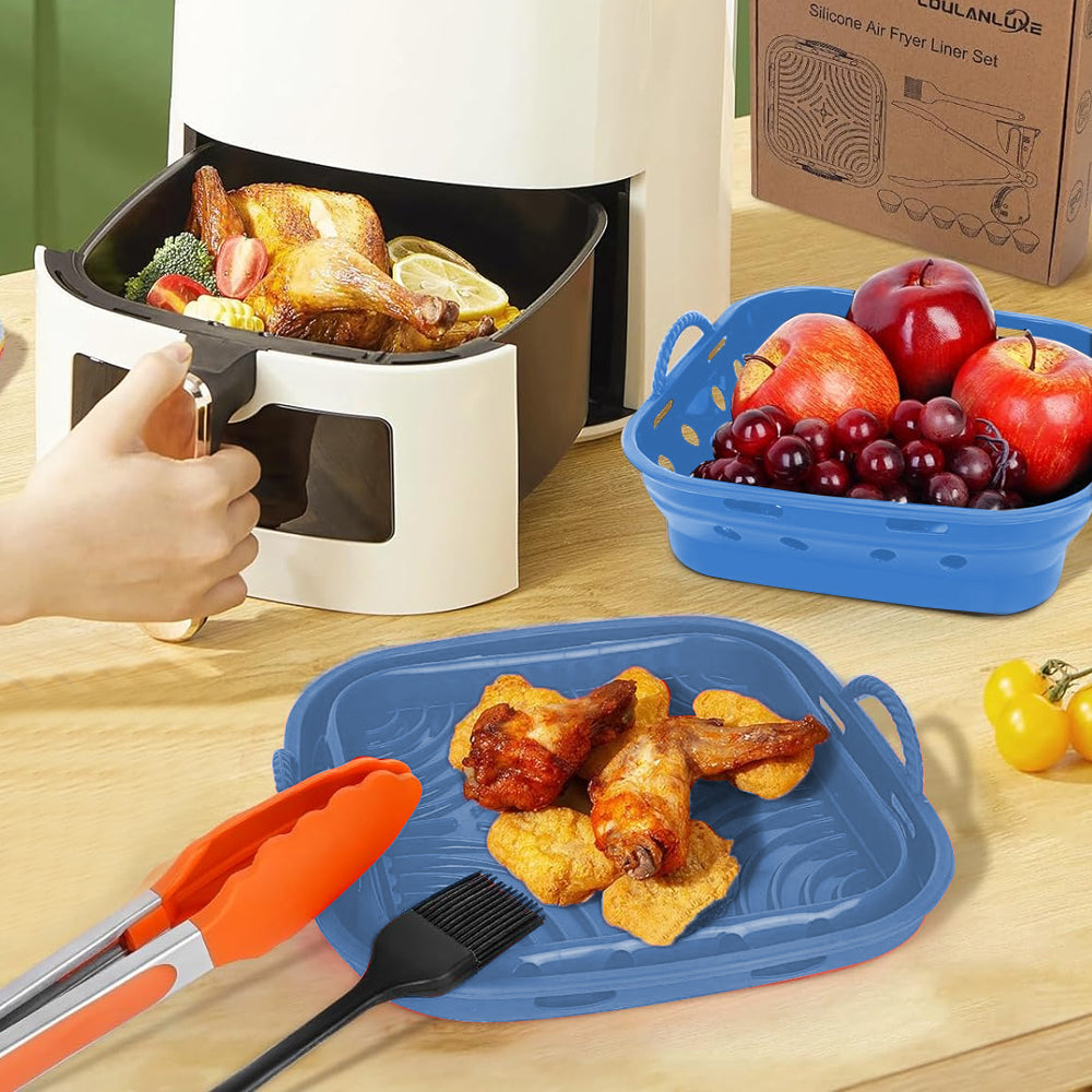 2Pcs Square Foldable Air Fryer Silicone Liner
