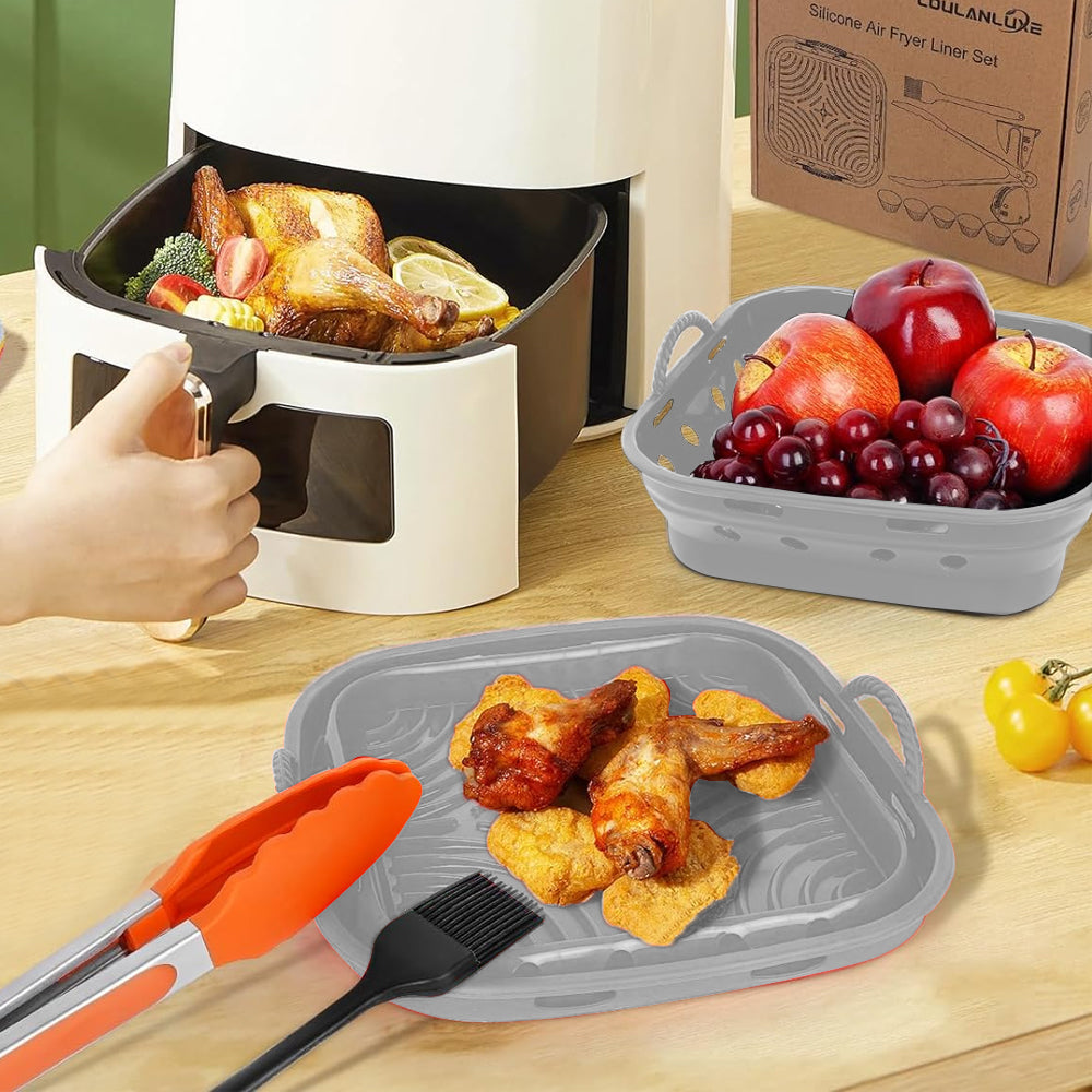 2Pcs Square Foldable Air Fryer Silicone Liner