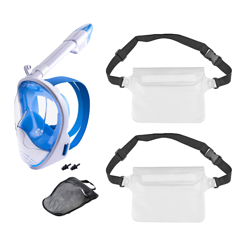 Full Face Snorkel Mask with Camera Mount and 2 Transparent Waist Bags