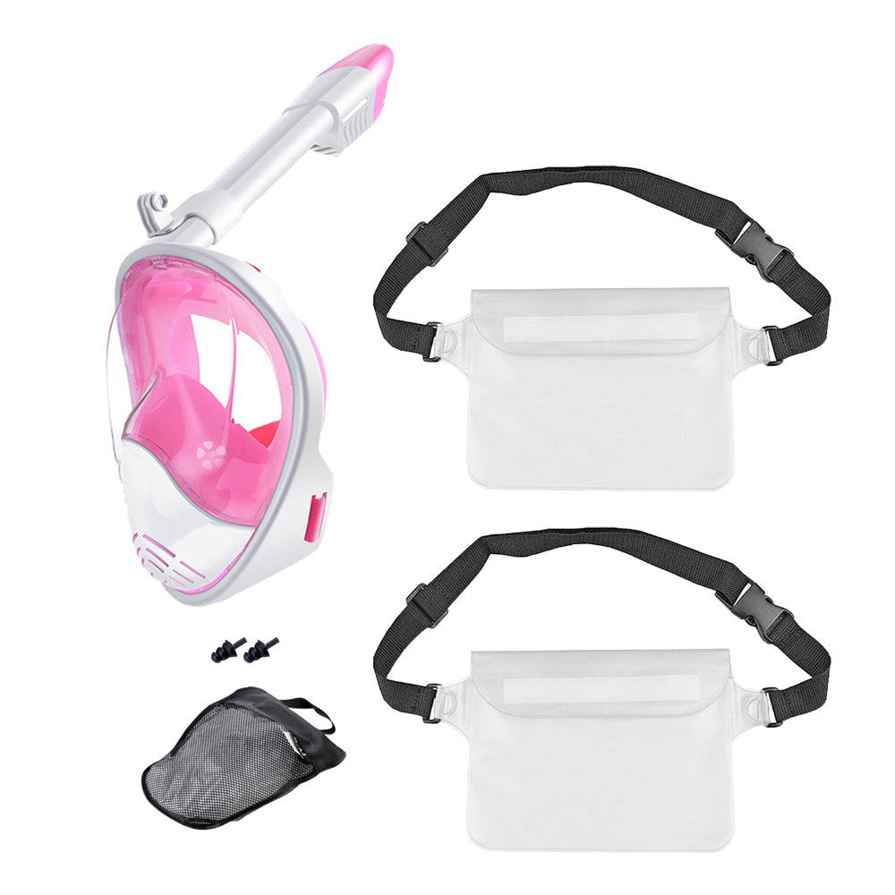 Full Face Snorkel Mask with Camera Mount and 2 Transparent Waist Bags