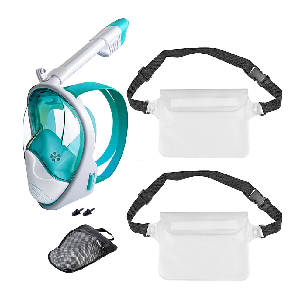 Full Face Snorkel Mask with Camera Mount and 2 Transparent Waist Bags